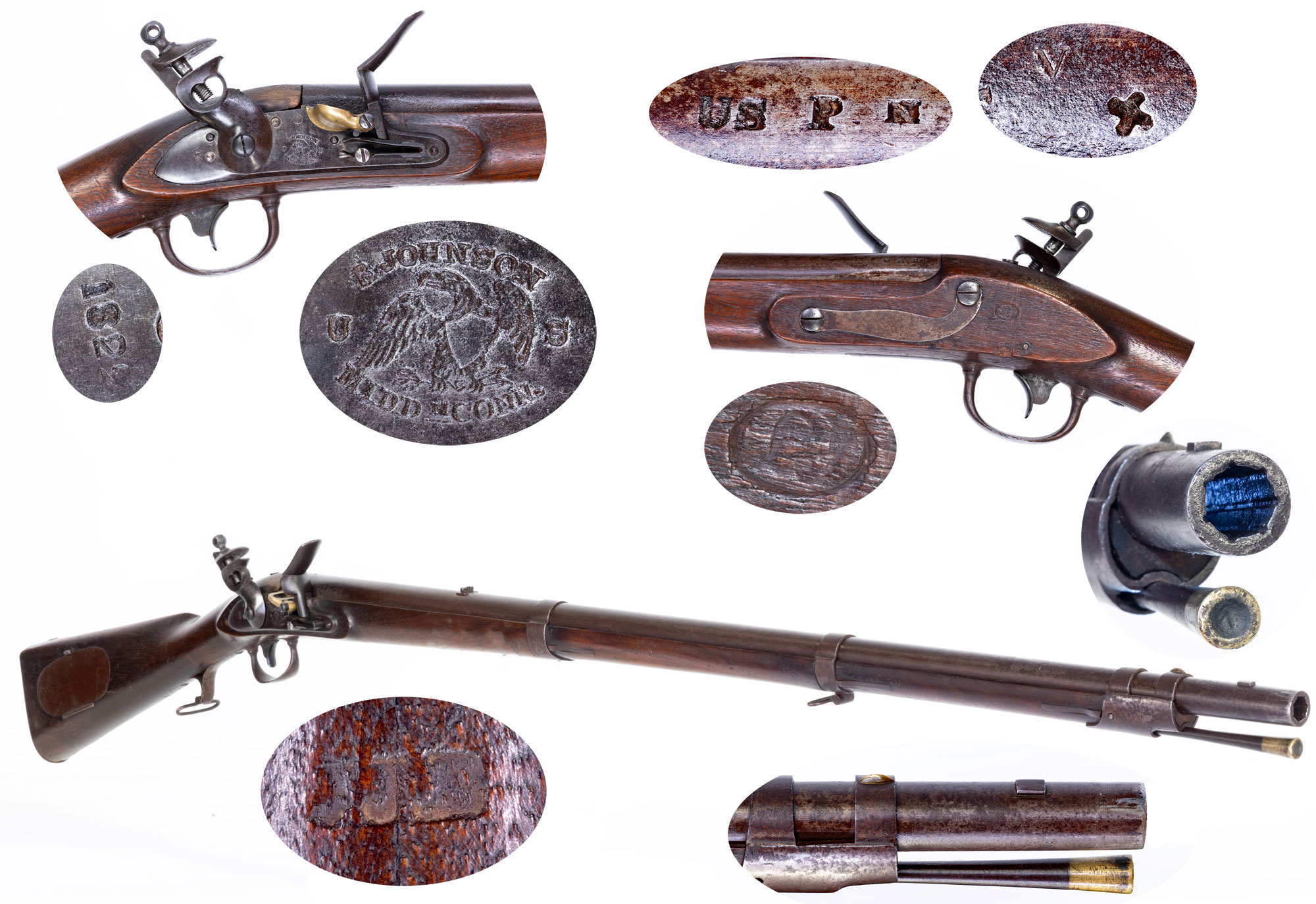 Image of Fine 1822 Dated Robert Johnson Contract US Model 1817 "Common Rifle" In Original Flint